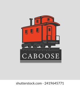 Red Caboose on railway logo flat design