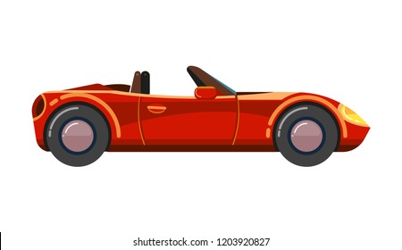 Red Cabriolet Car. Luxury Sport Business Comfortable Wageningen Cabrio Automobile Supercar Vector Cartoon Illustration Isolated.