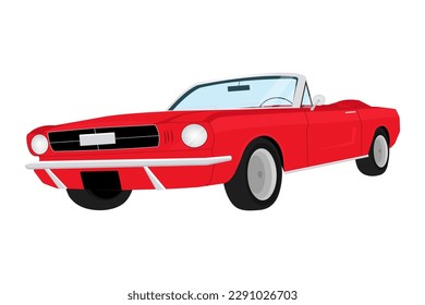 Red cabriolet on a white background in a flat style.Vintage and sports car.	
