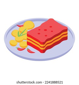 Red cake icon isometric vector. Food cuisine. Dinner balkan