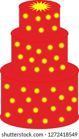 red cake with yellow stars
