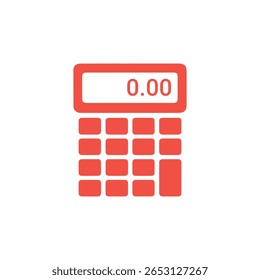 El icono rojo de la calculadora muestra un saldo cero en su pantalla, establecido sobre un fondo blanco limpio, perfecto para temas contables y financieros.