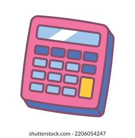 Red Calculator Icon. Gadget And Device For Mathematical Operations. Financial Literacy, Counting Income And Expenses, Evaluating Statistics. Poster Or Banner. Cartoon Flat Vector Illustration