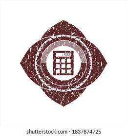 Icono de calculadora roja dentro de la estampilla de caucho de emergencia. 