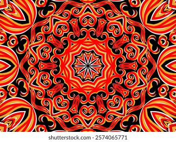 red caleidoscope classic gradient flower art pattern of traditional tenun batik ethnic dayak ornament for wallpaper ads background sticker or clothing	