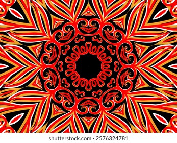 red caleidoscope classic gradient flower art pattern of traditional tenun batik ethnic dayak ornament for wallpaper ads background sticker or clothing	