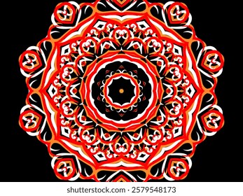 red caleidoscope classic gradient flower art pattern of traditional tenun batik ethnic dayak ornament for wallpaper ads background sticker or clothing	