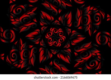 Red caleidoscope gradient flower  art pattern of indonesian culture traditional tenun batik ethnic dayak ornament for wallpaper ads background 