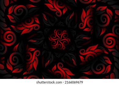 Red caleidoscope gradient flower  art pattern of indonesian culture traditional tenun batik ethnic dayak ornament for wallpaper ads background 