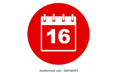 red calendar 16 vector icon 