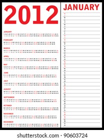 Red calendar for 2012