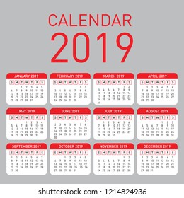 Red Calendar 2019