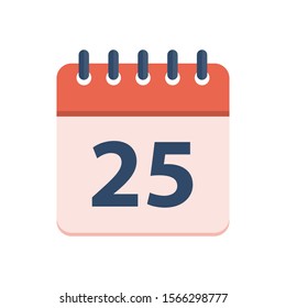 Red Calendar 25 December Vector Illustration Isolated on White Background. Flat Design Style. Use for UI, Web, Print Design Etc. Calendar Icon, Calendar Date, Planning, Schedule, Holiday.