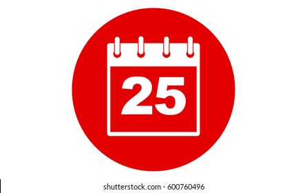 red calendar 25 vector icon 