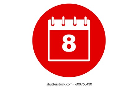 red calendar 8 vector icon 