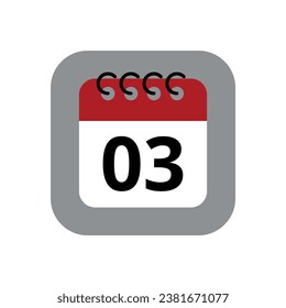 Red calendar flat icon isolated on gray background. Calendar with a specific day marked, vector illustration of appointment schedule marking day 03.