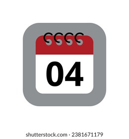 Red calendar flat icon isolated on gray background. Calendar with a specific day marked, vector illustration of appointment schedule marking day 04.
