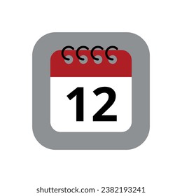Red calendar flat icon isolated on gray background. Calendar with a specific day marked, vector illustration of appointment schedule marking day 12.