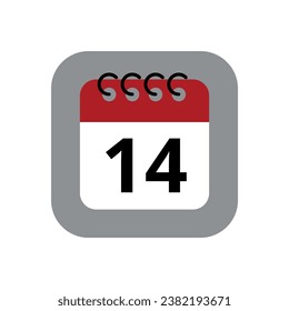 Red calendar flat icon isolated on gray background. Calendar with a specific day marked, vector illustration of appointment schedule marking day 14.
