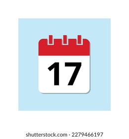 Red calendar flat icon on baby blue background. Marked important date icon, day 17.