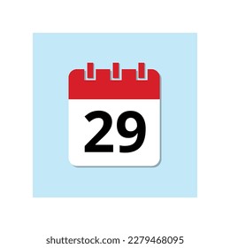 Red calendar flat icon on baby blue background. Marked important date icon, day 29.