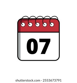 Red calendar flat icon for websites and graphic resources, calendar icon with specific day marked, day 07.