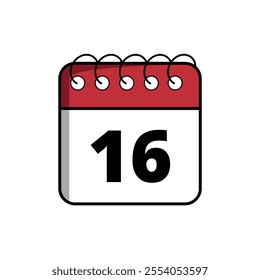 Red calendar flat icon for websites and graphic resources, calendar icon with specific day marked, day 16.