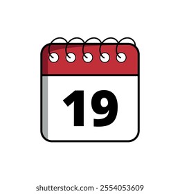 Red calendar flat icon for websites and graphic resources, calendar icon with specific day marked, day 19.