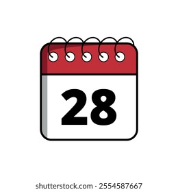 Red calendar flat icon for websites and graphic resources, calendar icon with specific day marked, day 28.