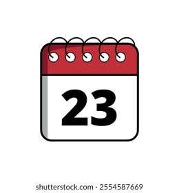Red calendar flat icon for websites and graphic resources, calendar icon with specific day marked, day 23.