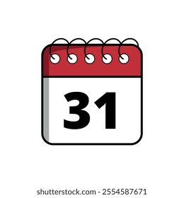 Red calendar flat icon for websites and graphic resources, calendar icon with specific day marked, day 31.