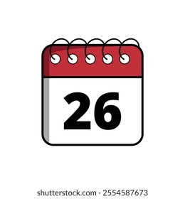 Red calendar flat icon for websites and graphic resources, calendar icon with specific day marked, day 26.