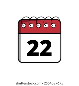 Red calendar flat icon for websites and graphic resources, calendar icon with specific day marked, day 22.