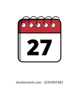 Red calendar flat icon for websites and graphic resources, calendar icon with specific day marked, day 27.