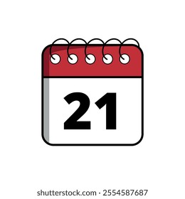 Red calendar flat icon for websites and graphic resources, calendar icon with specific day marked, day 21.