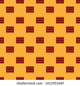 Red Calendar with heart icon isolated seamless pattern on brown background. Valentines day. Love symbol. February 14.  Vector Illustration