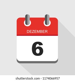 red calendar icon 6 december vector illustration EPS10