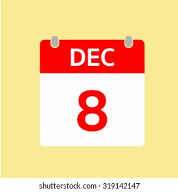 Red Calendar icon - Dec 8
