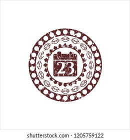 Red calendar icon inside rubber seal