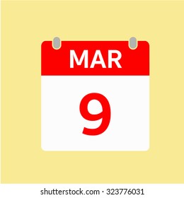 Red Calendar icon - Mar 9