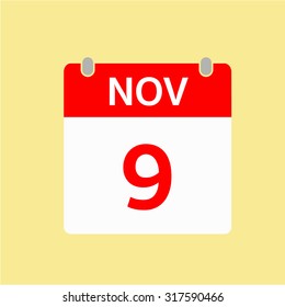 Red Calendar icon - Nov 9