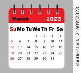 Red calendar March 2023 on a spiral. Calendar reminder 2023. Business plan schedule. Vector illustration. stock image.