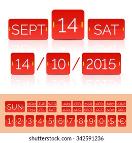 Red calendar with timer and scoreboard numbers. Vector EPS10 illustration