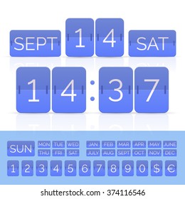 Red calendar with timer and scoreboard numbers. Vector EPS10 illustration