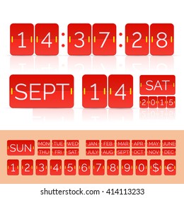 Red calendar with timer and scoreboard numbers. Vector EPS10 illustration