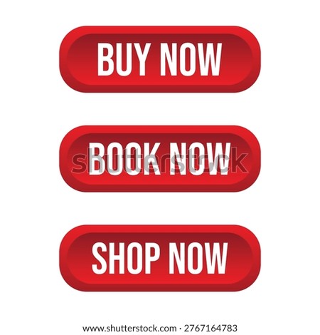 Red call to action buttons with buy now, book now, shop now text