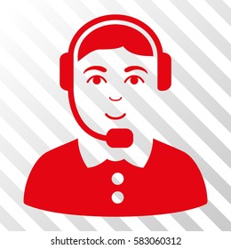 Red Call Center Operator interface pictogram. Vector pictograph style is a flat symbol on diagonally hatched transparent background.