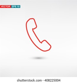Red Call web vector icon on background with shadow