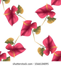 Red Calla. Vector illustration. Seamless background pattern. Floral botanical flower. Wild leaf wildflower isolated. Exotic tropical hawaiian jungle. Fabric wallpaper print texture.