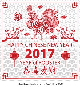 red Calligraphy 2017. Happy Chinese new year of the Rooster. vector concept spring. dragon scale background pattern art